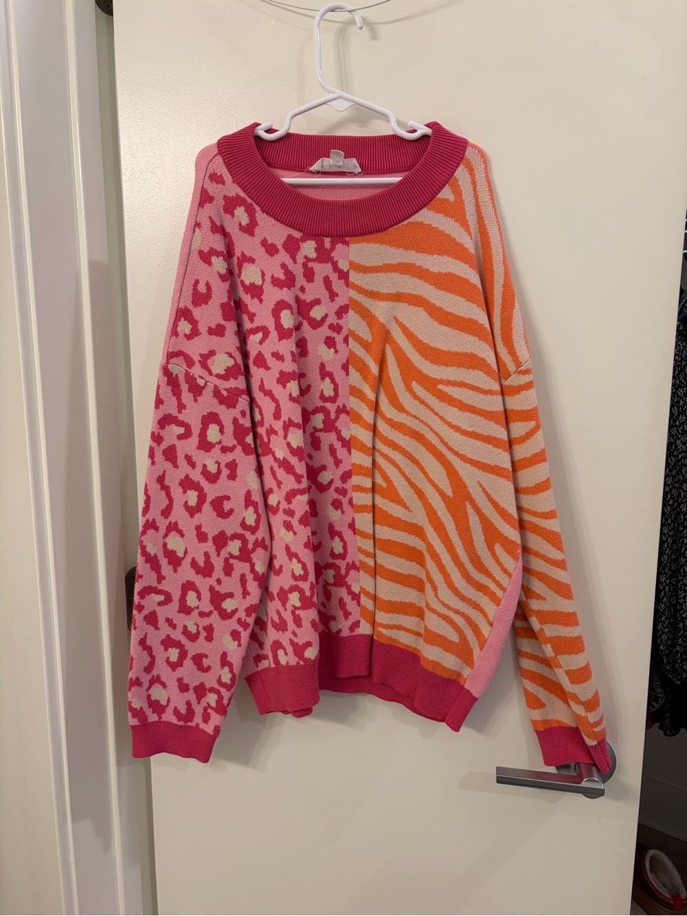 The Impeccable Pig Pink & Orange Animal Print Colorblock Sweater